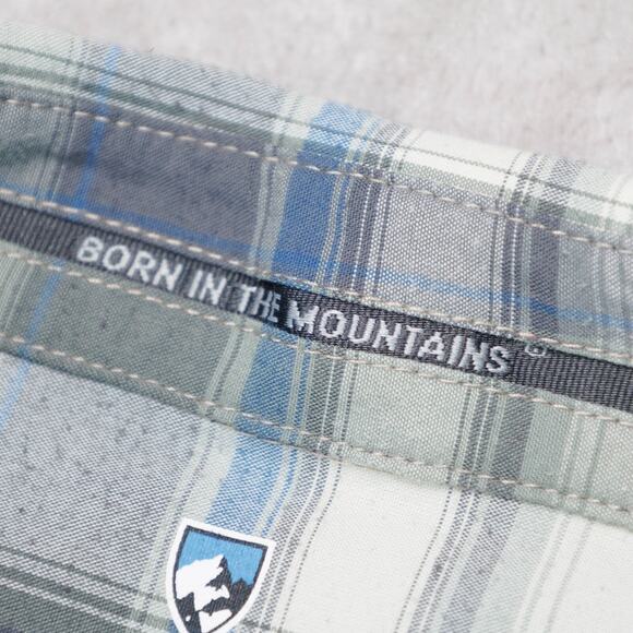 Kuhl Elixir Tapered Fit Short Sleeve Button Up Blue Green Plaid Shirt Mens L - Picture 12 of 16